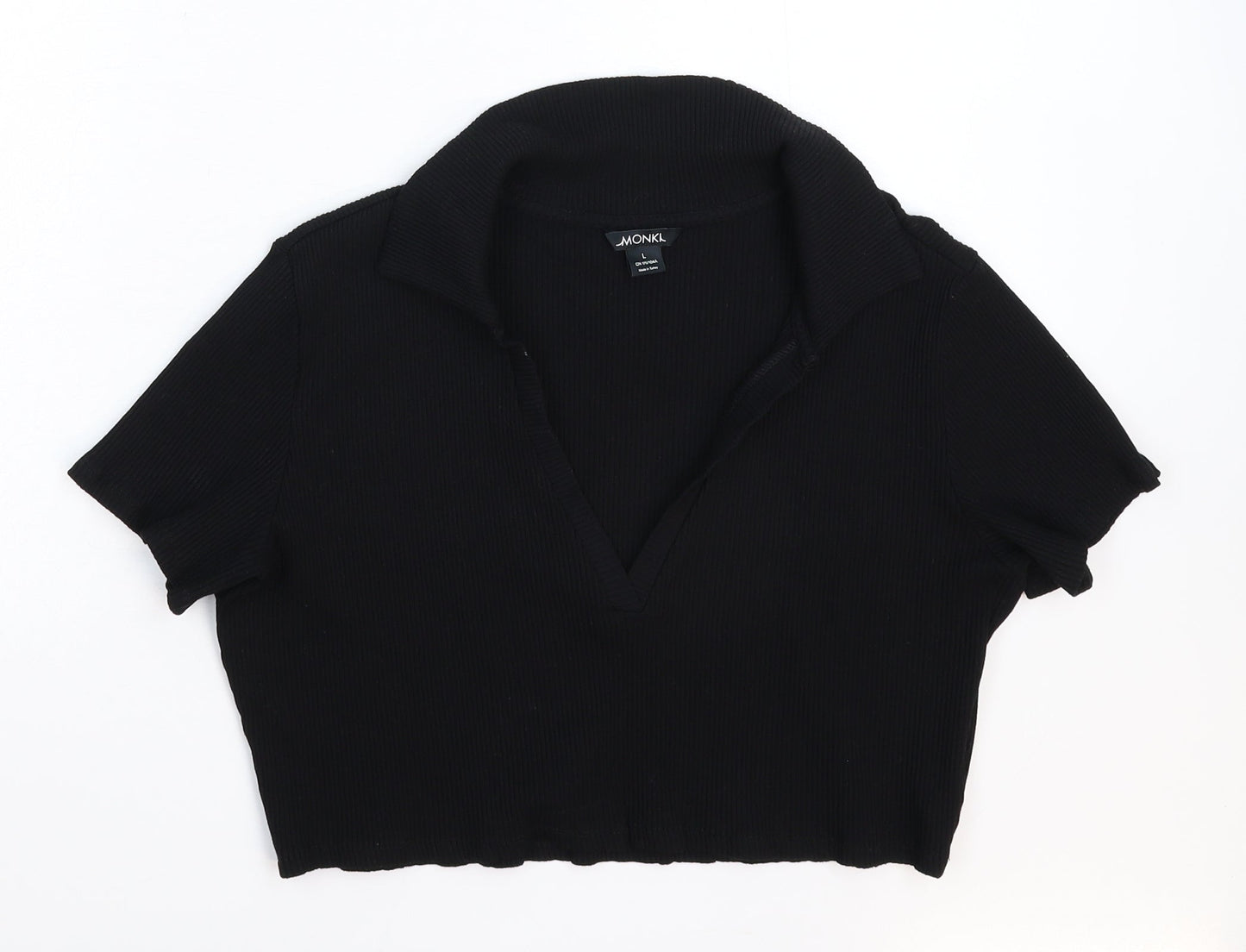Womens UK Size L Monki Black Cropped Polo