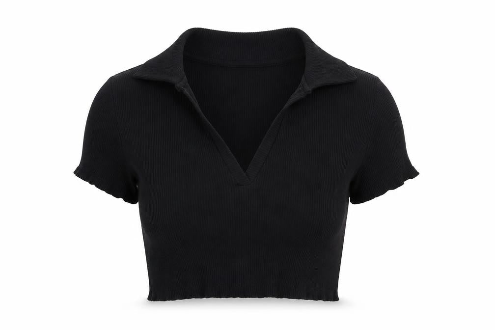 Womens UK Size L Monki Black Cropped Polo