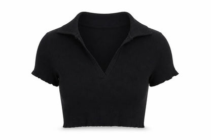 Womens UK Size L Monki Black Cropped Polo