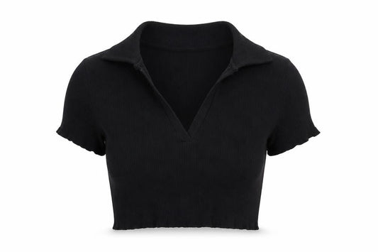 Womens UK Size L Monki Black Cropped Polo