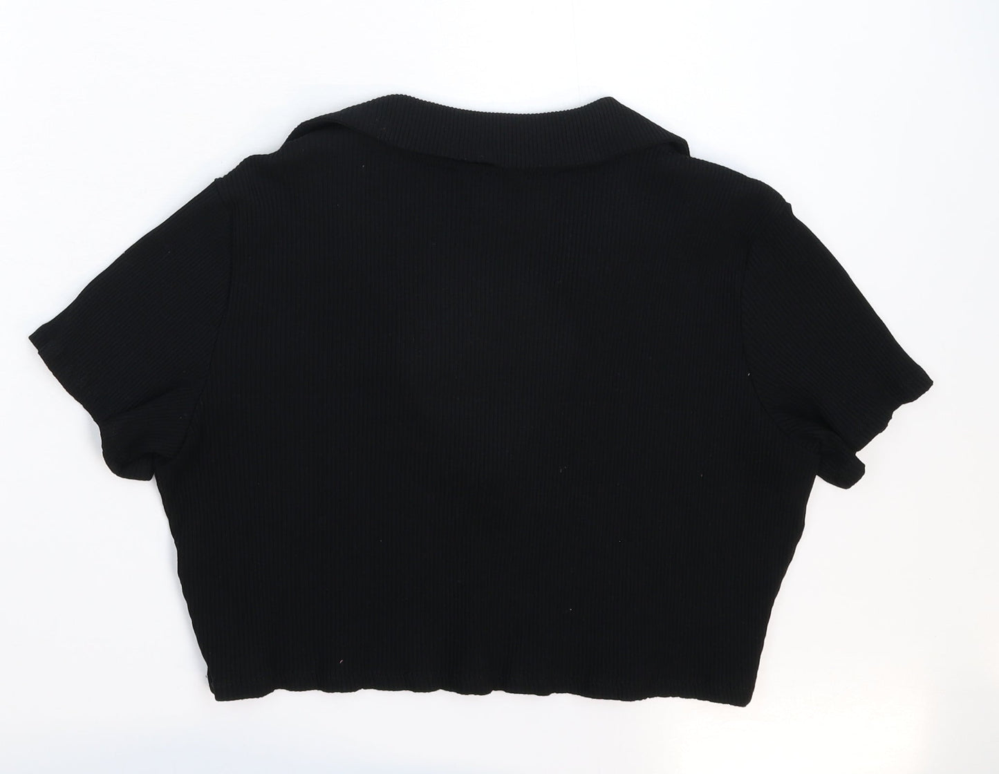 Womens UK Size L Monki Black Cropped Polo
