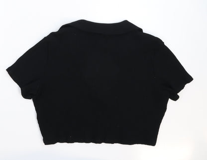 Womens UK Size L Monki Black Cropped Polo