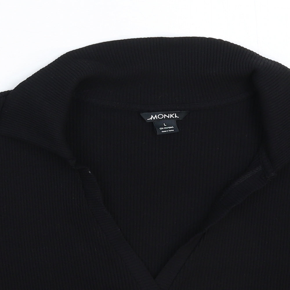 Womens UK Size L Monki Black Cropped Polo