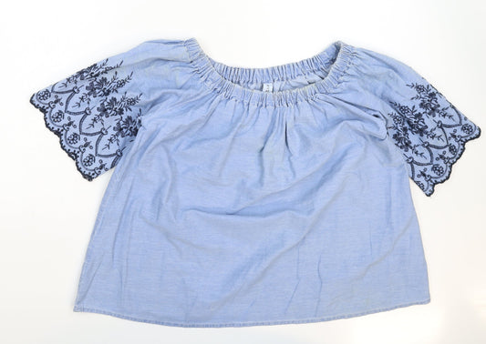 Denim & Co. Womens Blue  Denim Basic T-Shirt Size 14