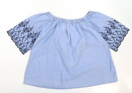 Denim & Co. Womens Blue  Denim Basic T-Shirt Size 14