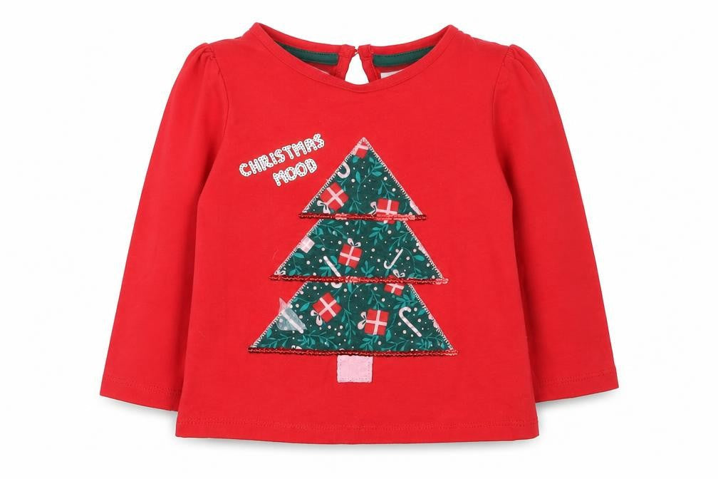 Front view of So Cute girls’ red basic t-shirt, size 12-18, months - christmas