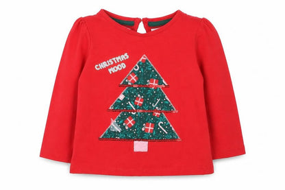 Front view of So Cute girls’ red basic t-shirt, size 12-18, months - christmas