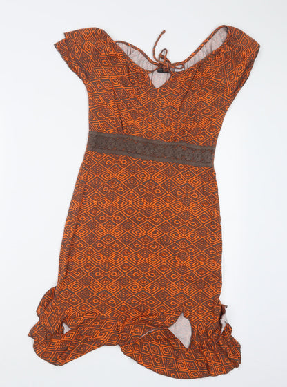 Body Flirt Womens Orange Geometric  T-Shirt Dress  Size XS