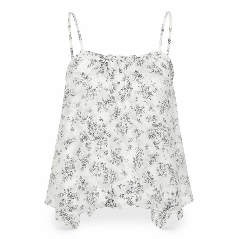 Front view of Miss Selfridge women’s black floral camisole blouse, size UK 8