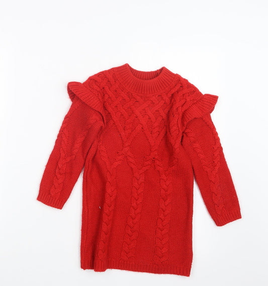 TU Girls Red  Knit Pullover Jumper Size 3-4 Years