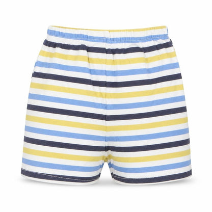 Front view of George boys’ blue striped cropped trousers, size 12-18, months