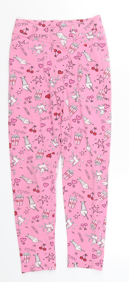Matalan Girls Pink   Windbreaker Trousers Size 9 Months - Unicorns Milkshakes Popcorn Pyjama Pants