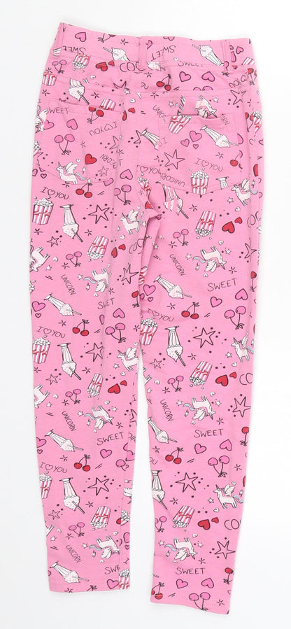 Matalan Girls Pink   Windbreaker Trousers Size 9 Months - Unicorns Milkshakes Popcorn Pyjama Pants