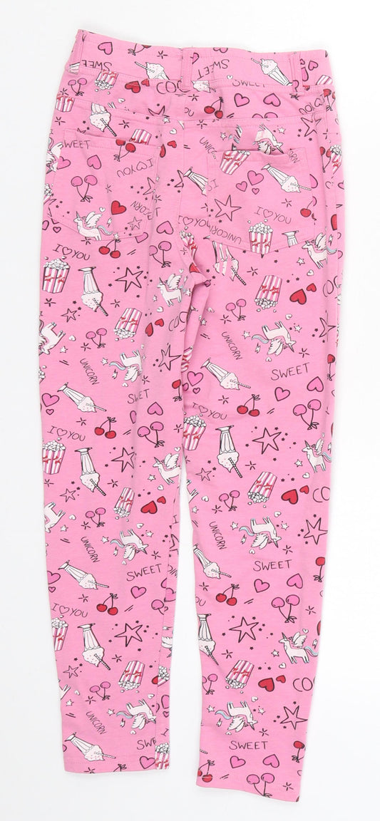 Matalan Girls Pink   Windbreaker Trousers Size 9 Months - Unicorns Milkshakes Popcorn Pyjama Pants