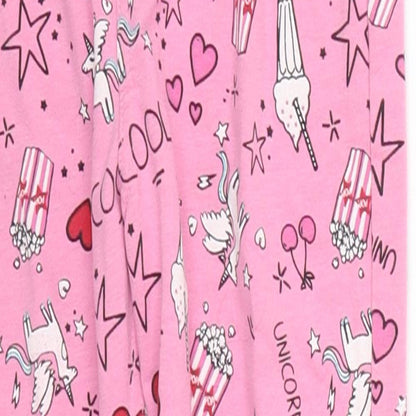 Matalan Girls Pink   Windbreaker Trousers Size 9 Months - Unicorns Milkshakes Popcorn Pyjama Pants