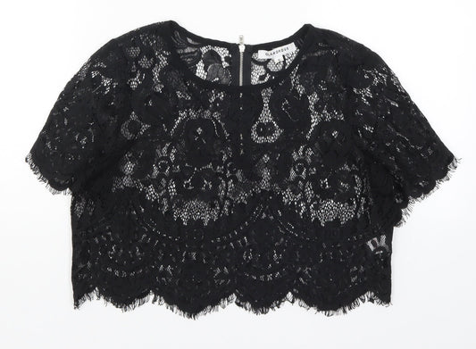 Glamorous Womens Black  Lace Cropped T-Shirt Size S