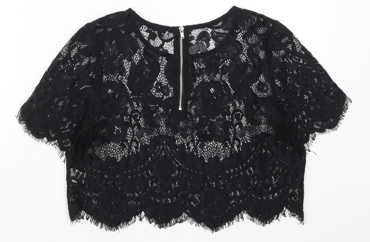 Glamorous Womens Black  Lace Cropped T-Shirt Size S