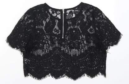 Glamorous Womens Black  Lace Cropped T-Shirt Size S