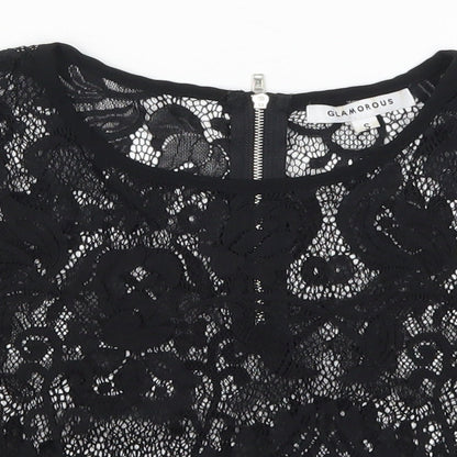Glamorous Womens Black  Lace Cropped T-Shirt Size S