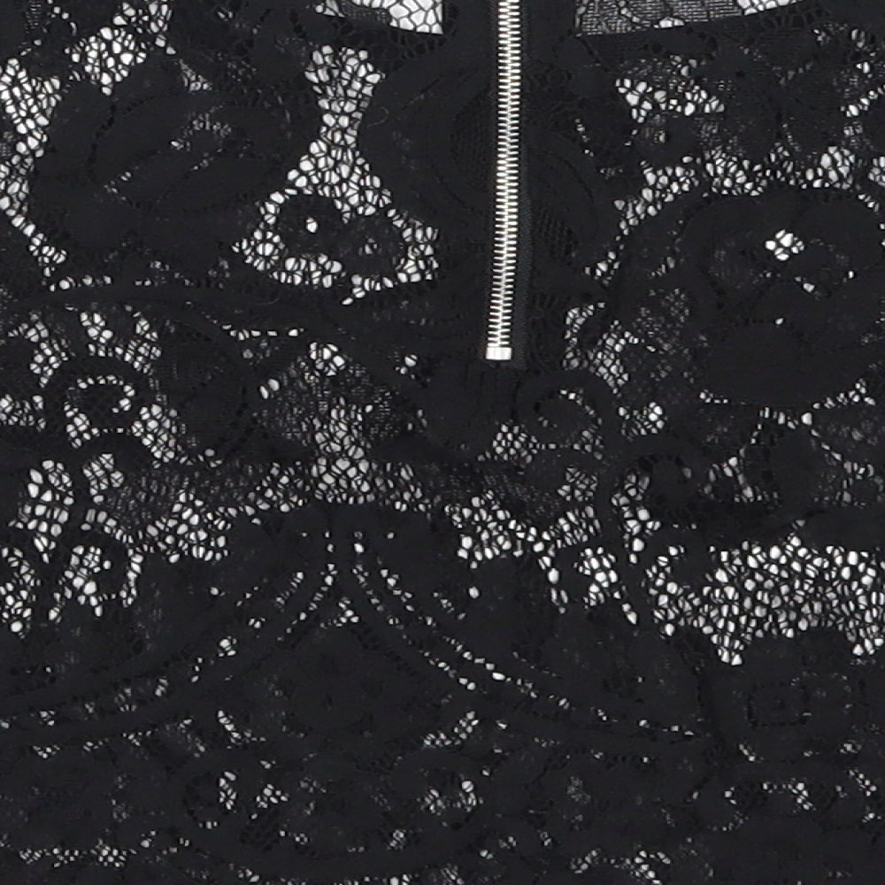 Glamorous Womens Black  Lace Cropped T-Shirt Size S