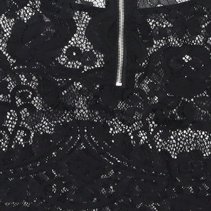 Glamorous Womens Black  Lace Cropped T-Shirt Size S