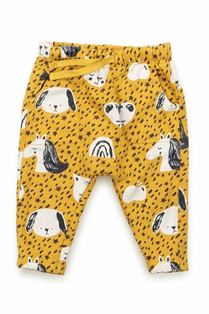 Front view of Next girls’ yellow geometric jogger trousers, size 3-6, months