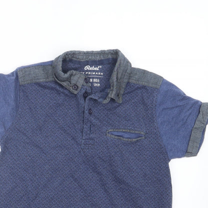 Rebel Boys Blue Geometric  Basic Polo Size 8-9 Years