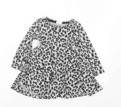 F&F Girls Grey Animal Print  T-Shirt Dress  Size 12-18 Months