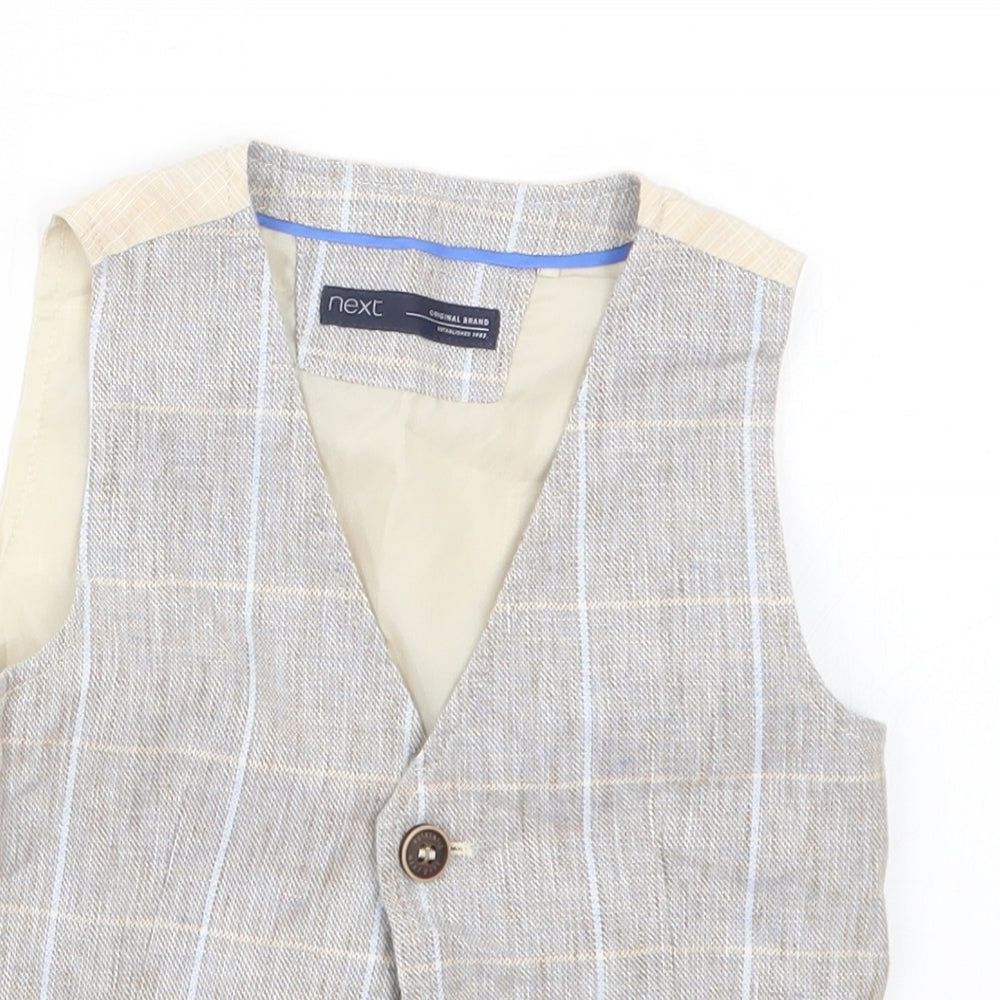 Next Boys Beige Check  Jacket Waistcoat Size 12-18 Months