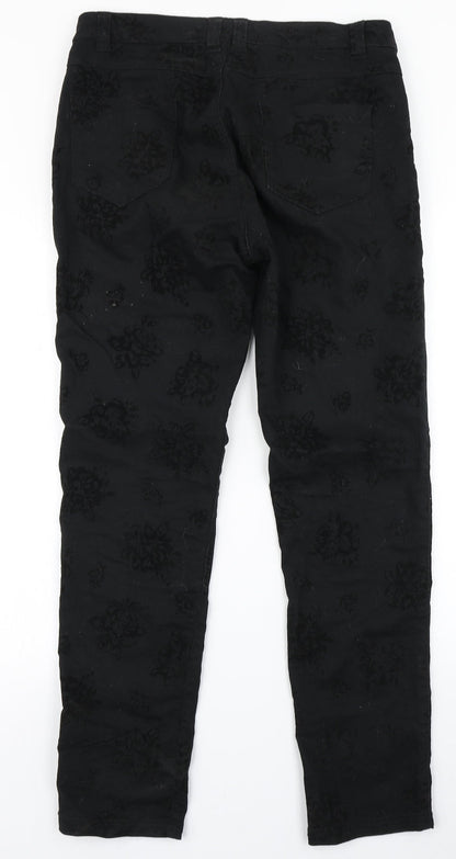 24/7 Womens Black Floral Denim Skinny Jeans Size 12 L29 in