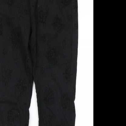 24/7 Womens Black Floral Denim Skinny Jeans Size 12 L29 in