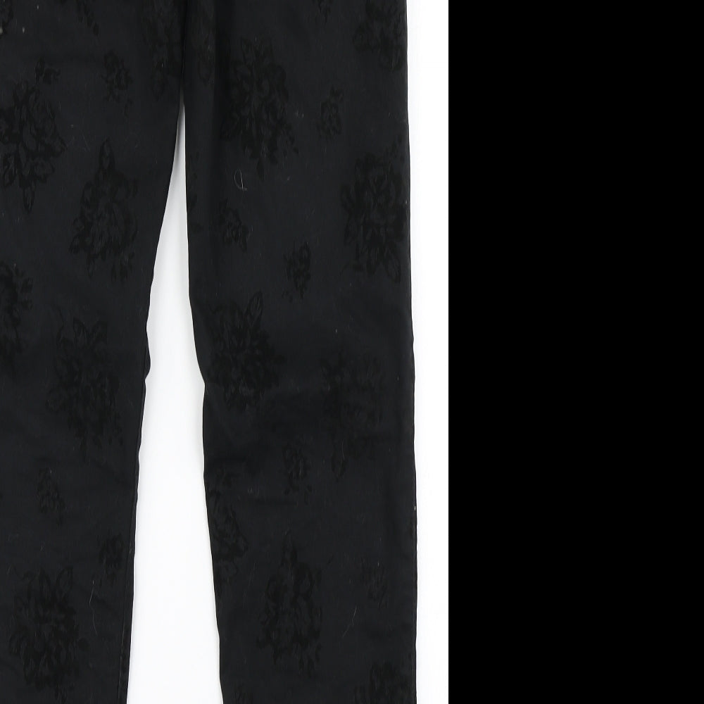 24/7 Womens Black Floral Denim Skinny Jeans Size 12 L29 in
