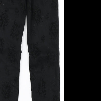 24/7 Womens Black Floral Denim Skinny Jeans Size 12 L29 in