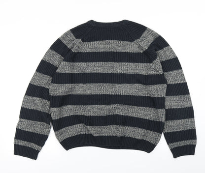 Oak Valley Womens Blue Striped Knit Pullover Jumper Size M