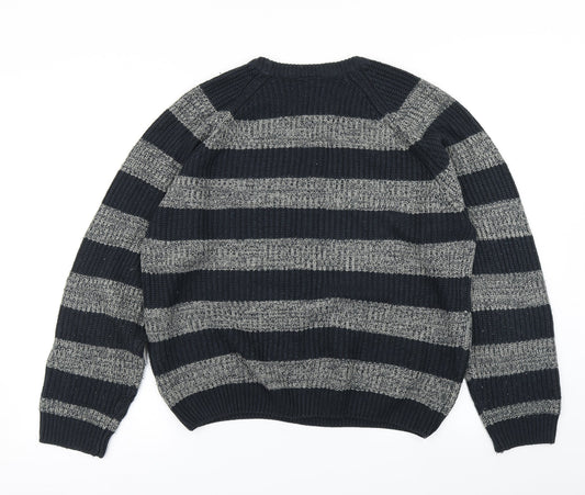 Oak Valley Womens Blue Striped Knit Pullover Jumper Size M