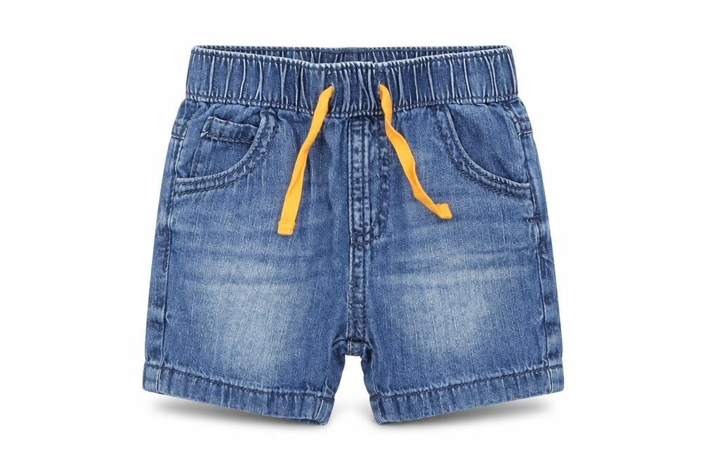Front view of Bluezoo boys’ blue denim cropped jeans, size 3-6, months