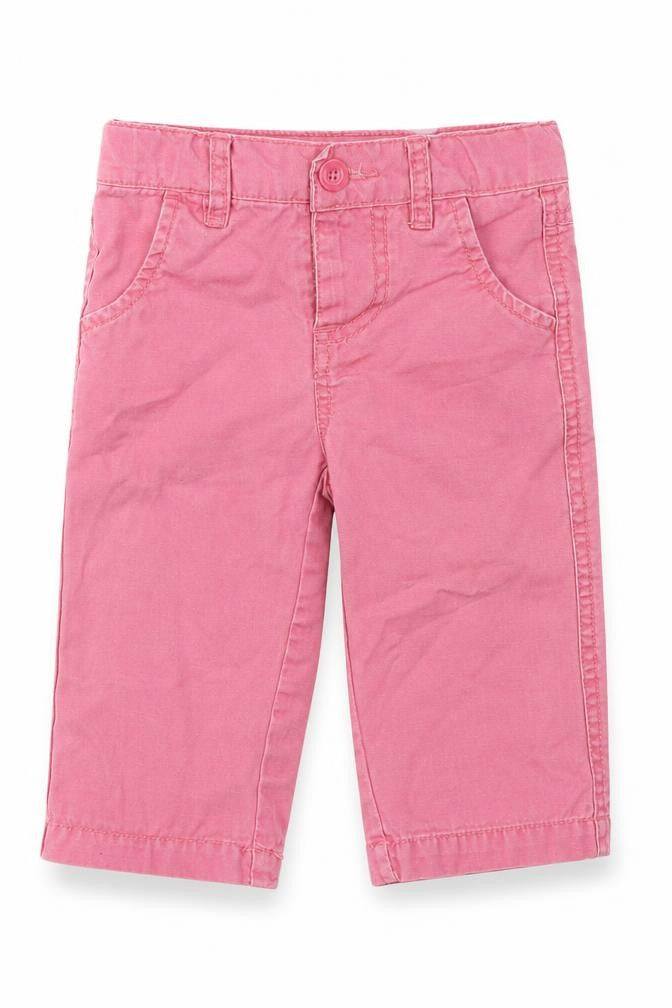 Front view of Pumpkin Patch girls’ pink pedal pusher trousers, size 3-6, months