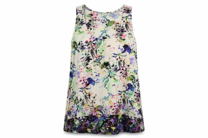 Warehouse Womens Beige Floral  Basic Tank Size 6