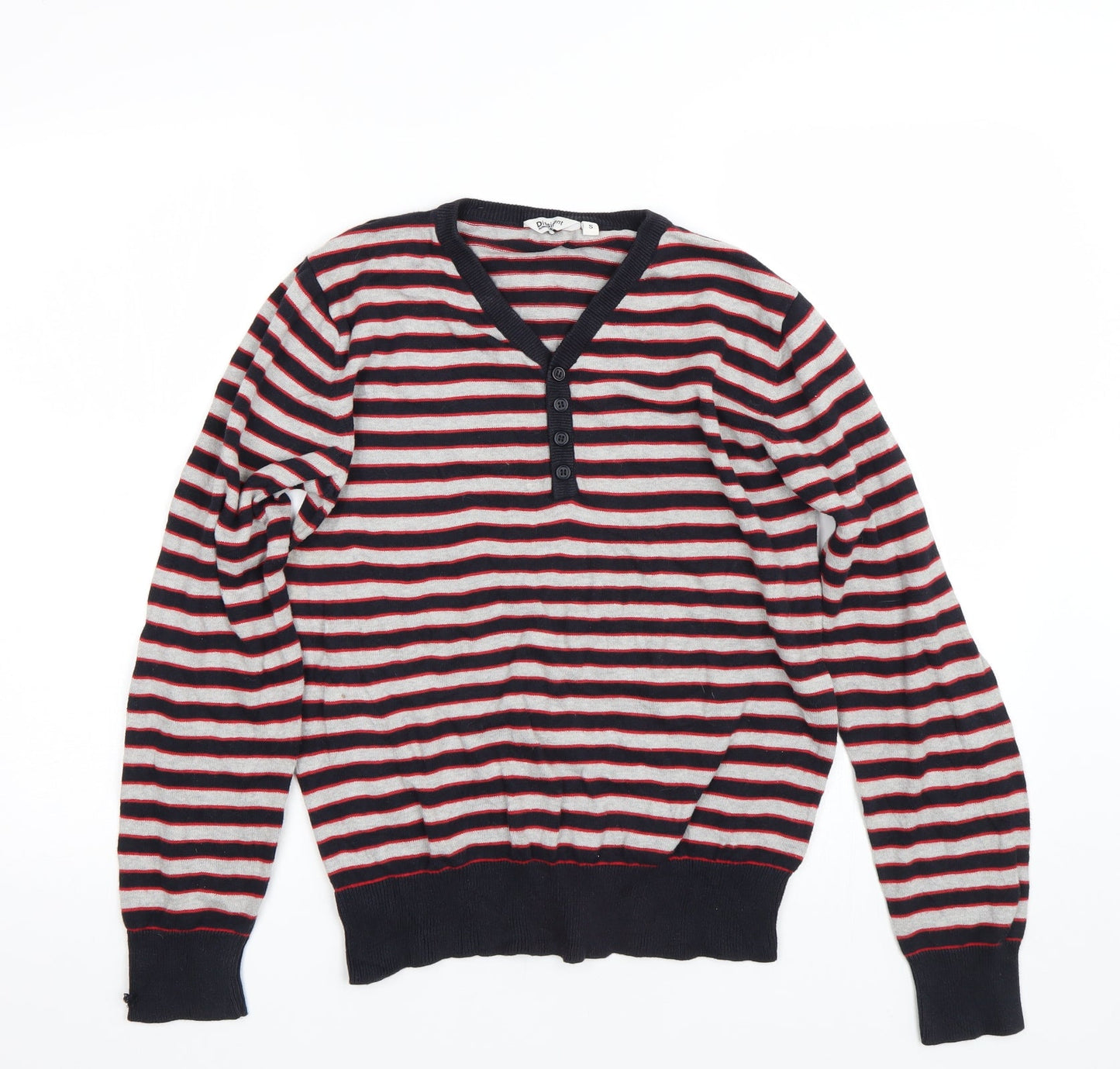 Dissident Mens Grey Striped  Pullover Jumper Size S