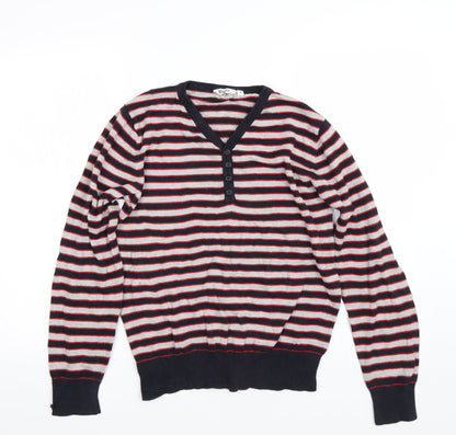 Dissident Mens Grey Striped  Pullover Jumper Size S