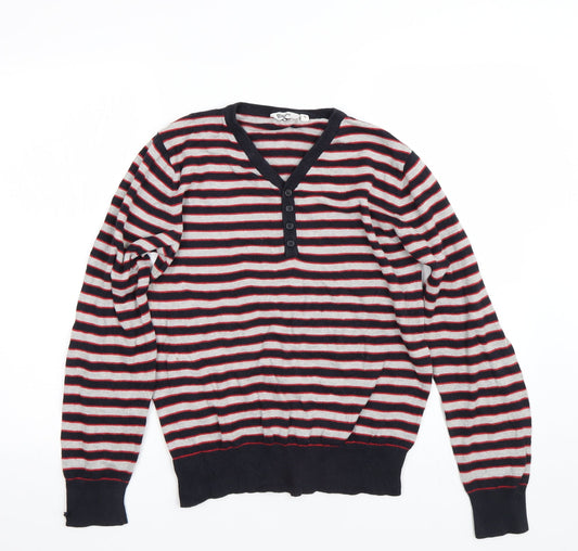 Dissident Mens Grey Striped  Pullover Jumper Size S