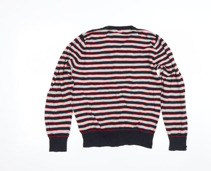 Dissident Mens Grey Striped  Pullover Jumper Size S