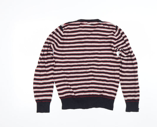 Dissident Mens Grey Striped  Pullover Jumper Size S