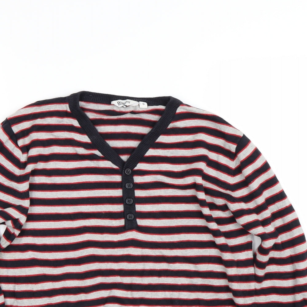 Dissident Mens Grey Striped  Pullover Jumper Size S