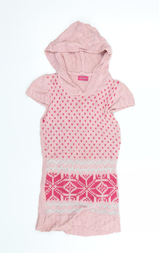 Delicious Girls Pink Fair Isle  Pullover Hoodie Size 11-12 Years