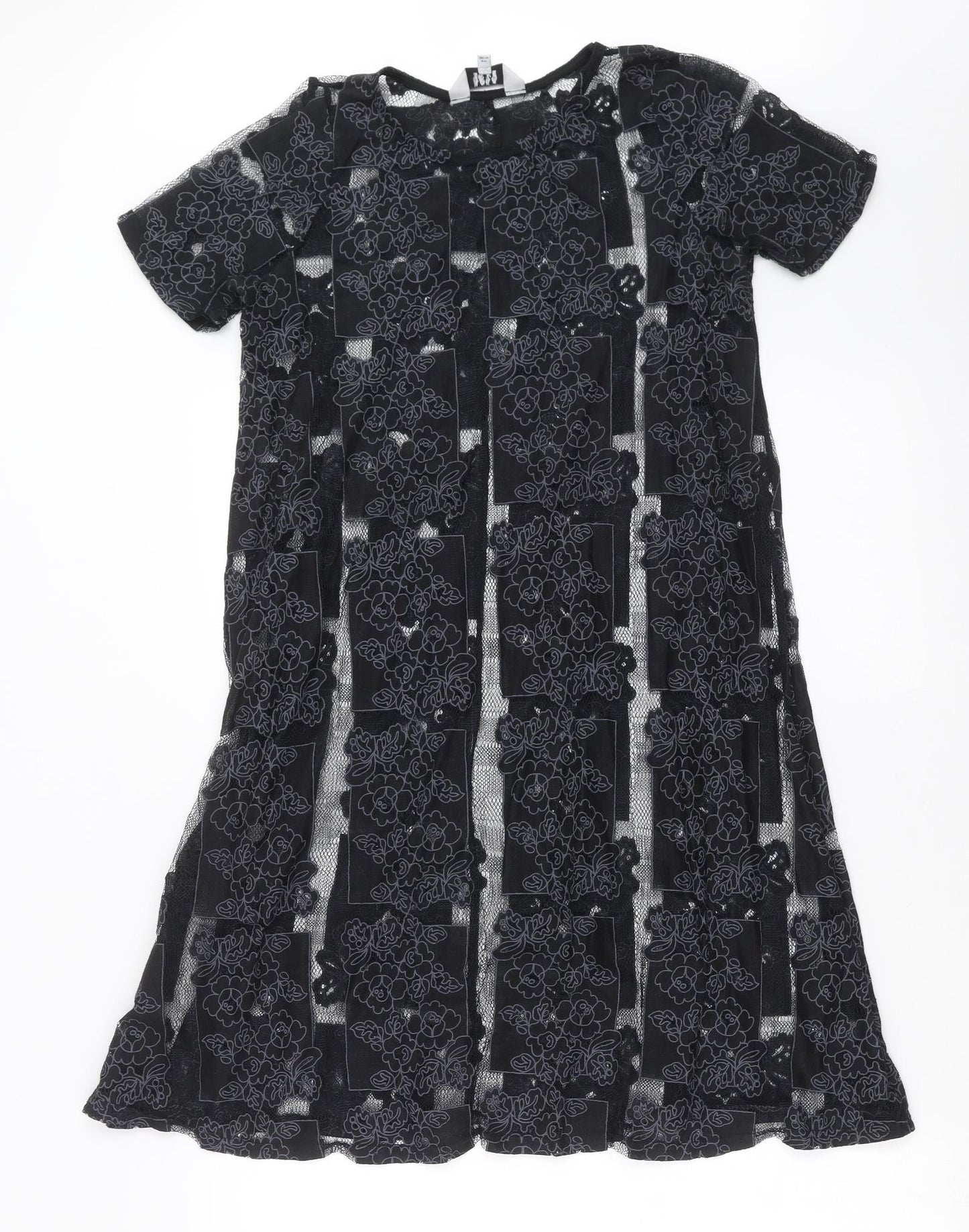 Lola Skye Womens Black Floral  T-Shirt Dress  Size 8  - Sheer panels