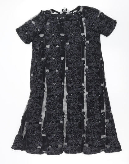 Lola Skye Womens Black Floral  T-Shirt Dress  Size 8  - Sheer panels