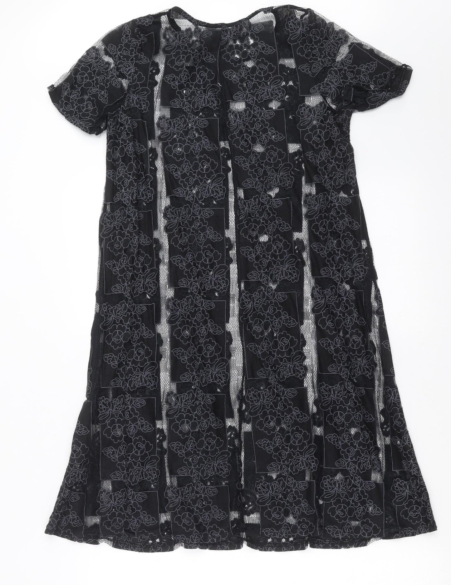 Lola Skye Womens Black Floral  T-Shirt Dress  Size 8  - Sheer panels