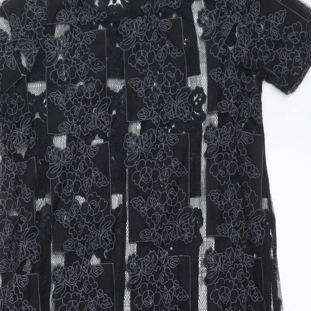Lola Skye Womens Black Floral  T-Shirt Dress  Size 8  - Sheer panels