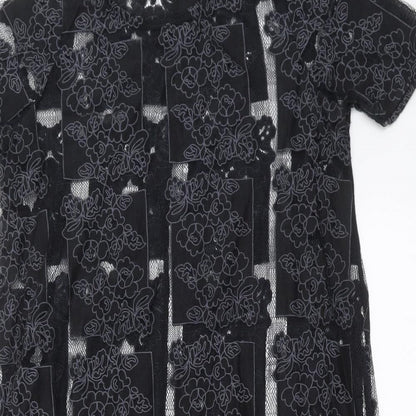 Lola Skye Womens Black Floral  T-Shirt Dress  Size 8  - Sheer panels
